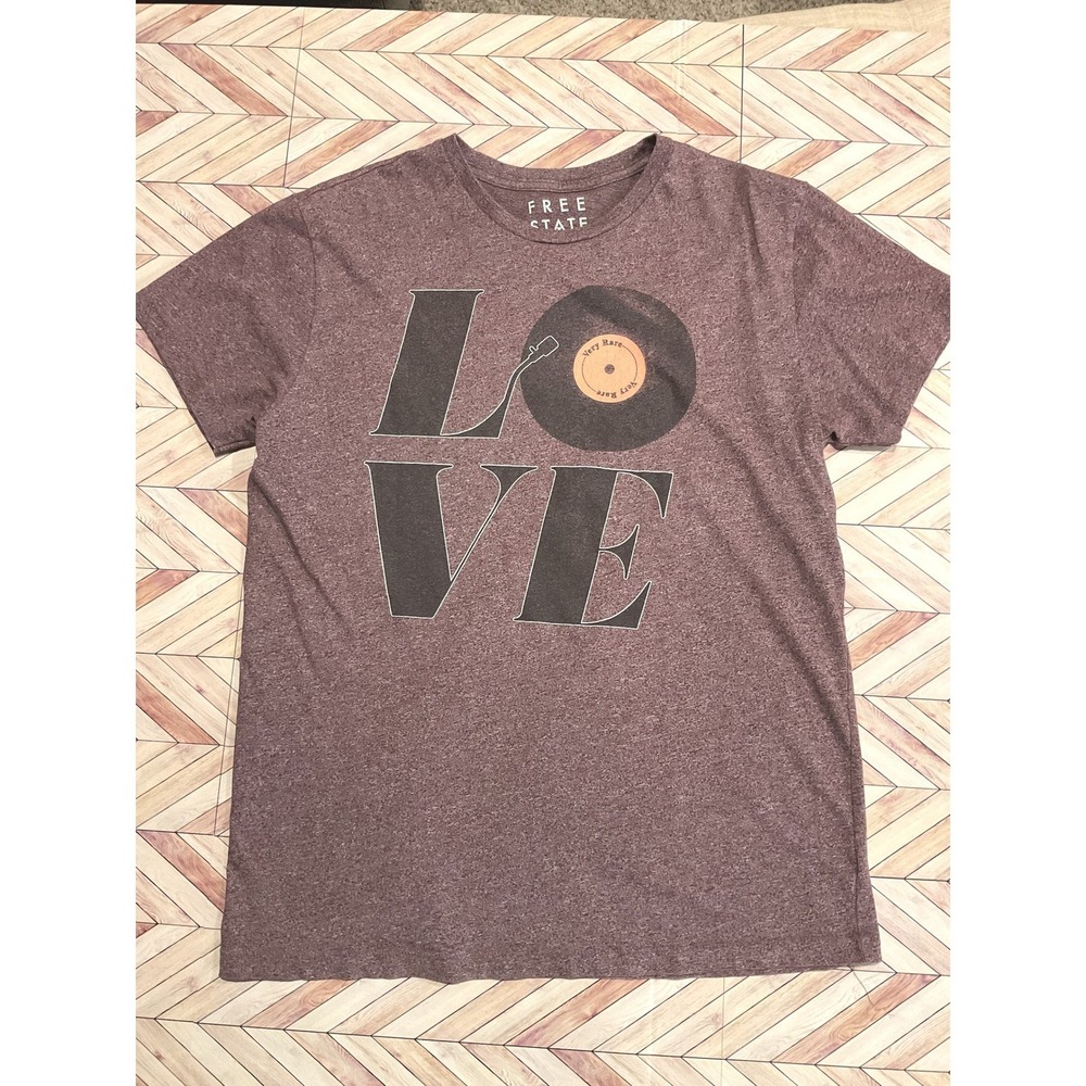 FREE STATE‎ Love Vinyl Record T-Shirt Burgundy Heather Size Large Top Shirt